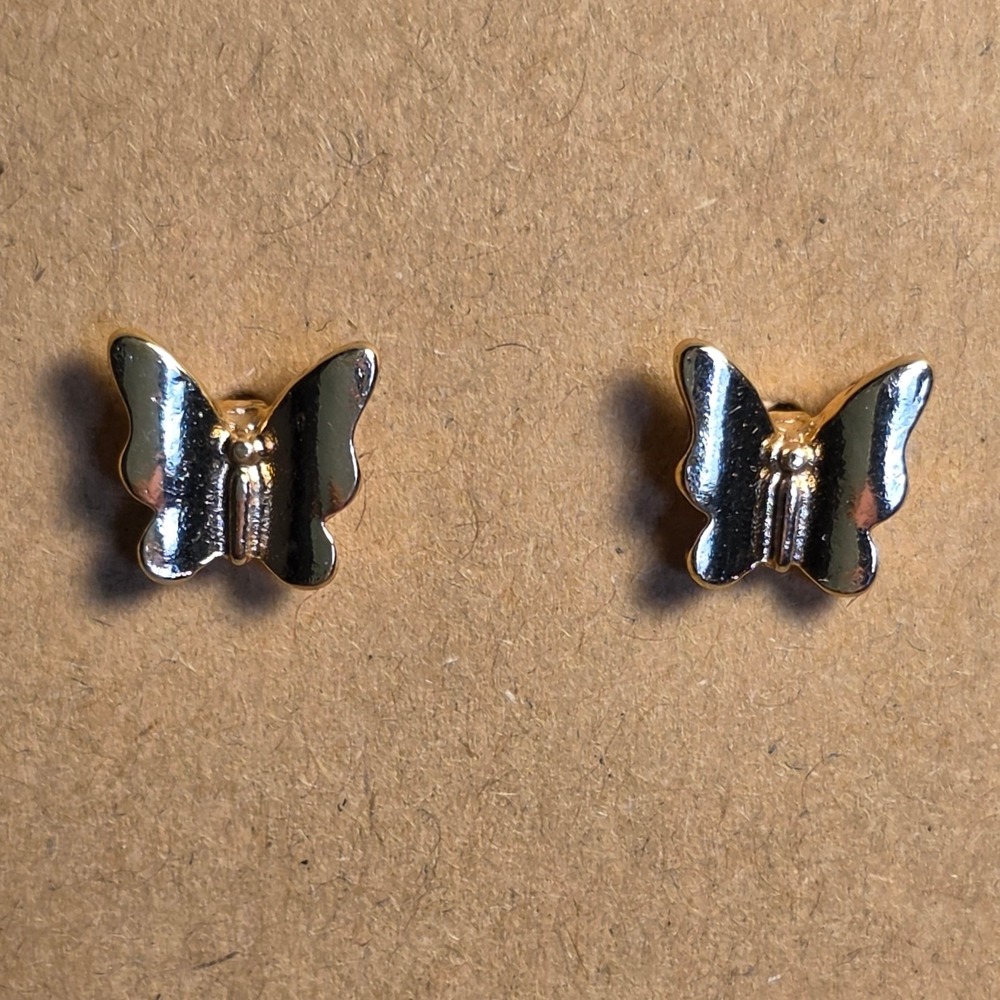 Gold Tone Butterfly Stud Earrings Dainty Minimalist Nature Jewelry for Women